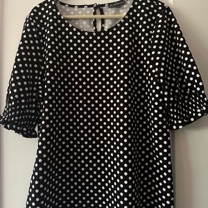 Black with white polka dots short sleeve blouse with ruffle sleeve